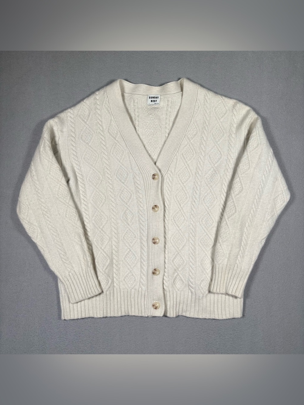 Sunday Best Aritzia Chunky Knit Cardigan Sweater Small Fisherman Merino Wool